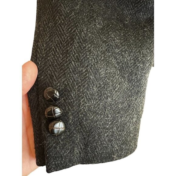 Savile Row Sport Coat Blazer Jacket Size 44 L Gray 100% Wool Tweed Herringbone - Picture 4 of 15